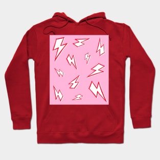 Sketchy Red and White Lightning Bolt Pattern on Pink Hoodie